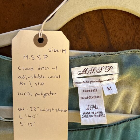 M.S.S.P. Cloud Print Dress Black Skirt Overlay Batwing Sleeves Adjustable Waist - Picture 7 of 7